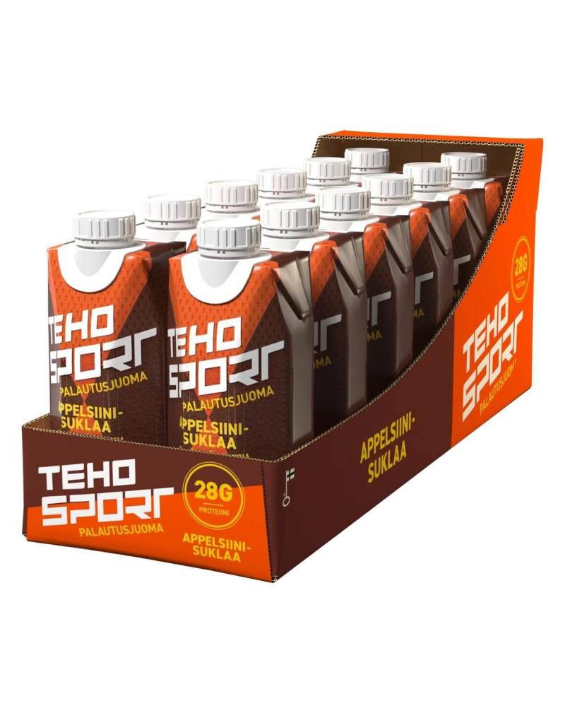 12 kpl TEHO Sport palautusjuoma 330 ml, Appelsiini-Suklaa (Päiväys 17.05.2024)