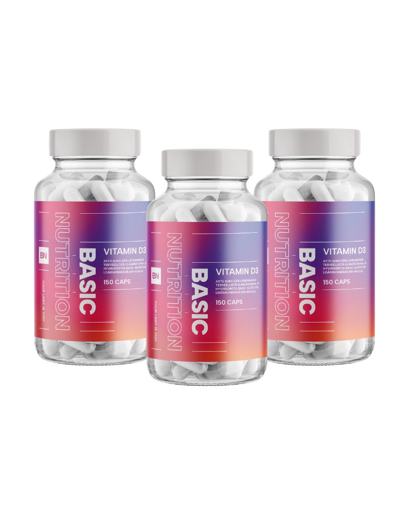Big Buy: 3 kpl Basic Nutrition Vitamin D (450 kaps.)