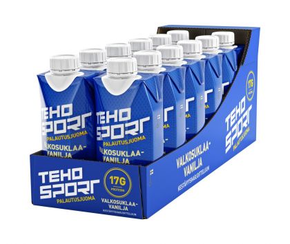 12 kpl TEHO Sport palautusjuoma 330 ml, valkosuklaa-vanilja + magnesium (Päiväys 07/22)
