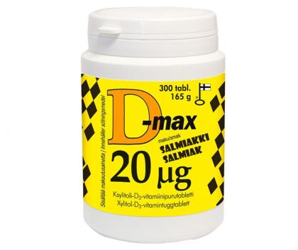 D-max 20 µg, Salmiakki, 300 tabl. (päiväys 9/23)