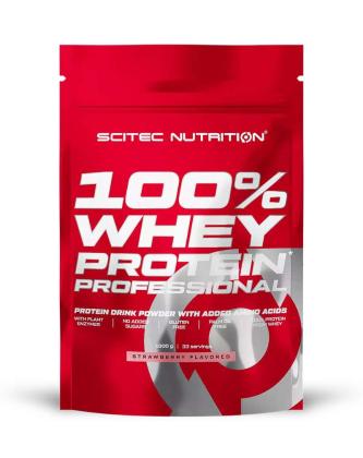 SCITEC 100% Whey Protein Professional 1 kg (Bag), Strawberry