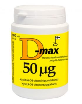 D-max 50 µg, Mansikka-Vadelma, 300 tabl.