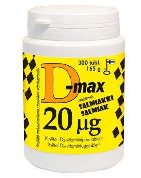 D-max 20 µg, Salmiakki, 300 tabl. (päiväys 9/23)